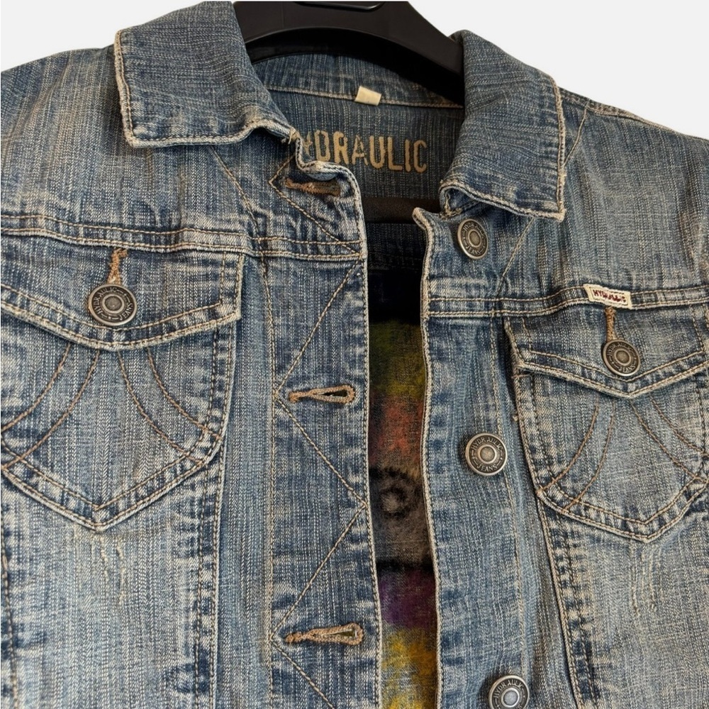Upcycled Denim Jacket Hand Felted One Of A Kind Boho Hippie Art Whimsical Lg VTG - Picture 3 of 12
